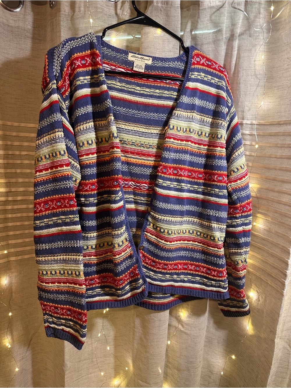 Eddie Bauer Linen Blend Multicolor Striped Open-Front Cardigan